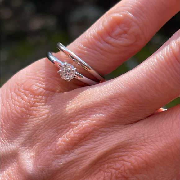 Solid 14k White Gold and Moissanite Solitaire Engagement or Stacking Ring - Picture 2 of 7